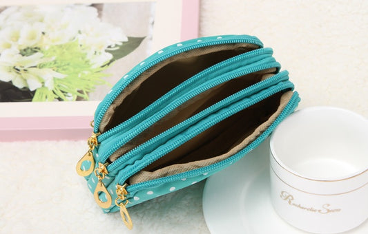 Canvas handbags handbags Korean version of the three-zipper multi-layer wallet hand bag packet phone change