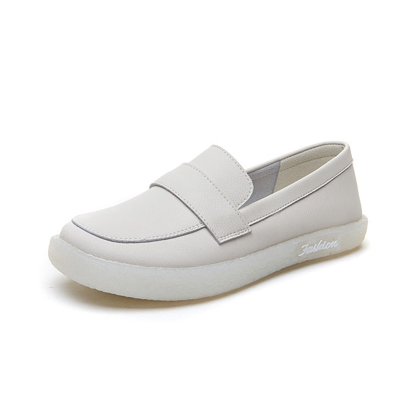 British All-match Leather Soft Sole White Shoes