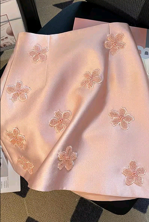 Embroidery Beads Flower Slim-fit Slimming Sheath Skirt For Women Summer