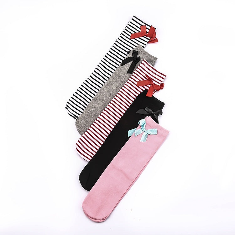 Girls' Pure Cotton Mid Tube Bow Princess Socks