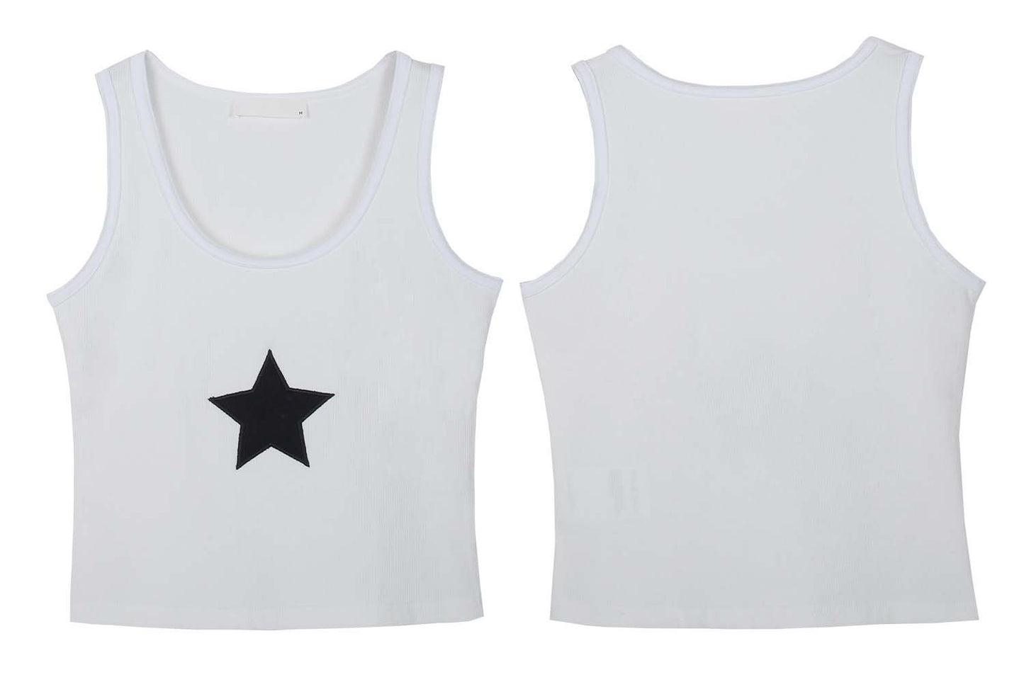 Embroidered Star Print Round Neck Sleeveless Top Vest