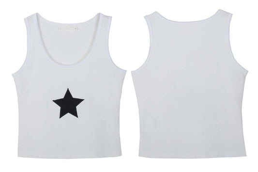 Embroidered Star Print Round Neck Sleeveless Top Vest