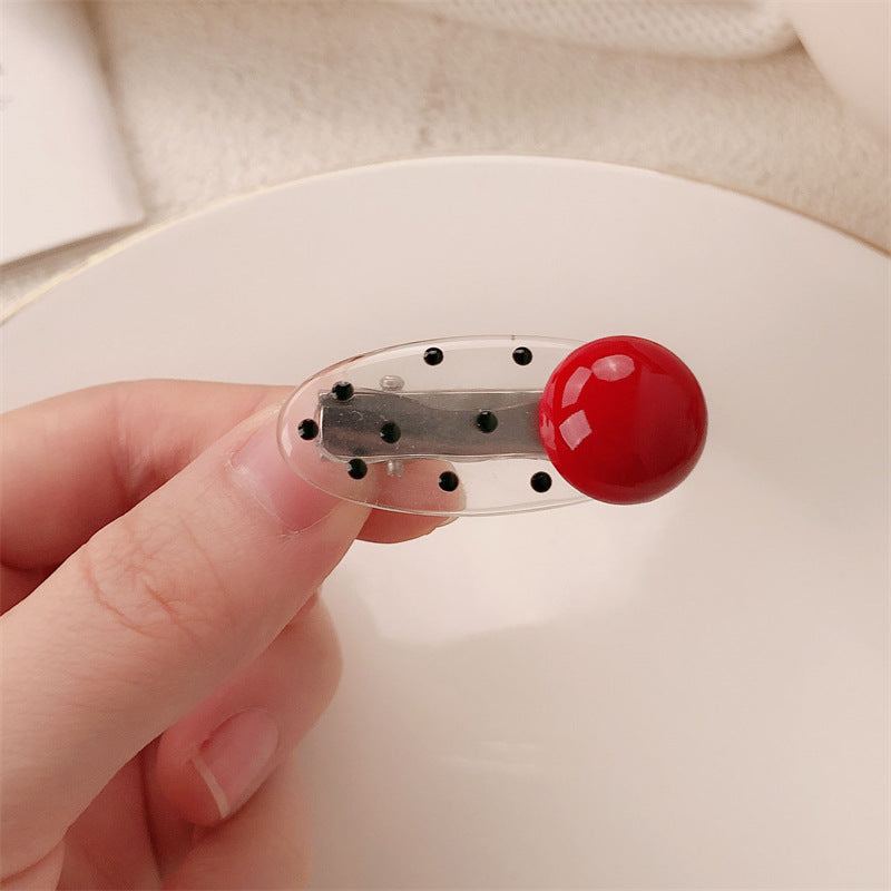 Red Stereo Love Heart-shaped Hairpin French Retro Dots Willow Leaf Clip