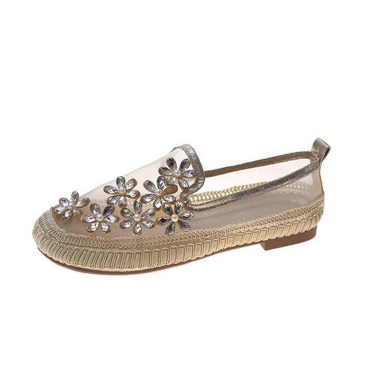Enkeltsko Dame Fritid Mesh Flad Hæl Flade Rhinestones Rund Tå Slip-on