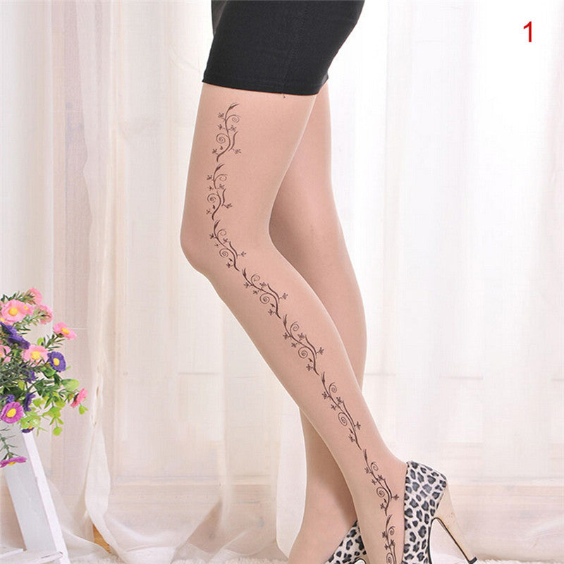 Velvet cartoon fake tattoo printed stockings