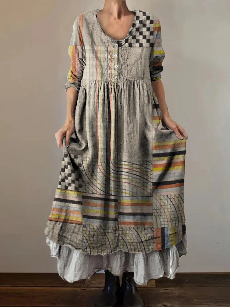 Womens Fashion Off-Shoulder Printed Three-Quarter Sleeve Swing Dress