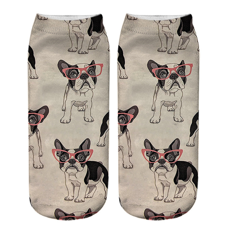 Dog PUG cartoon 3D printing socks