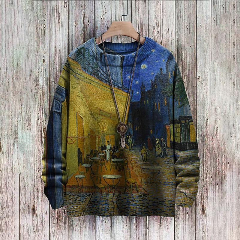 Abstract Style Digital Printing Drop-shoulder Long-sleeve Women's Sweater Casual All-matching