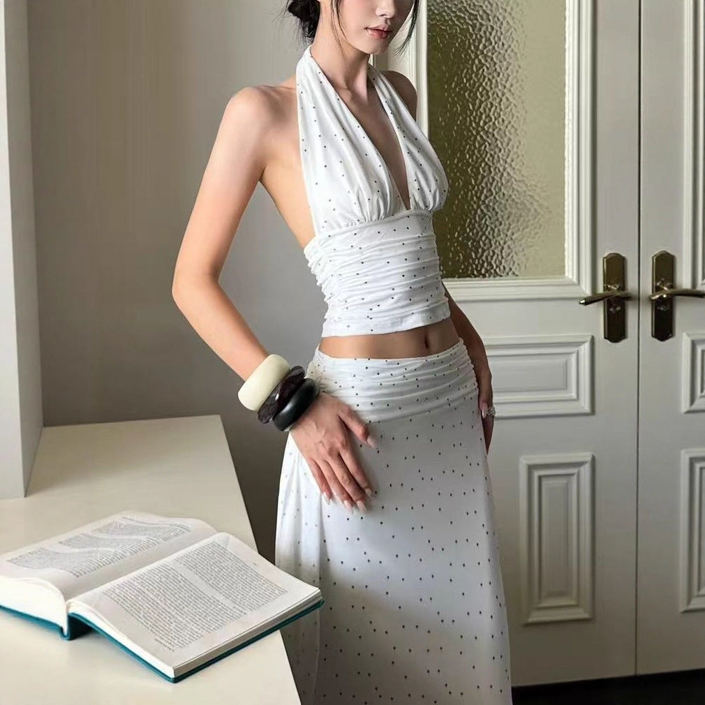 French-style Vintage Polka-dot Top And High-waisted Sheath Skirt