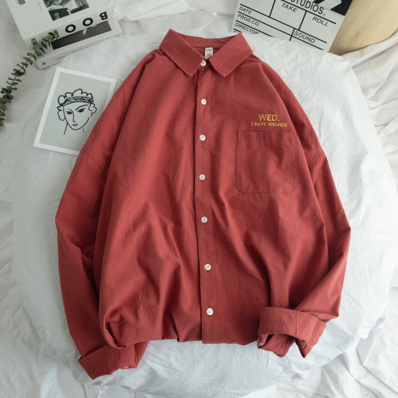 Neutral long sleeve solid color embroidered shirt