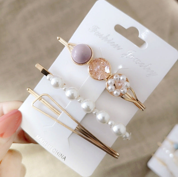 Korean version of the word clip set pearl gravel hairpin