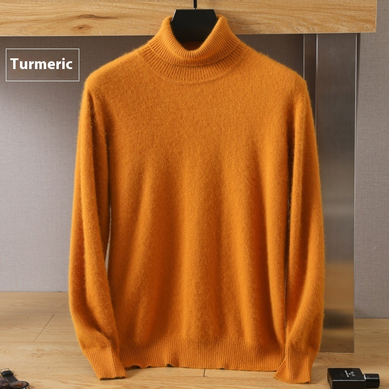 Efterår Vinter Mænd Høj Krave Løs Ensfarvet Pullover Mink Underdel Sweater