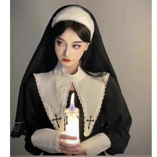 Nun Gothic Dark Lolita Accessories Elastic Band Black And White Headband