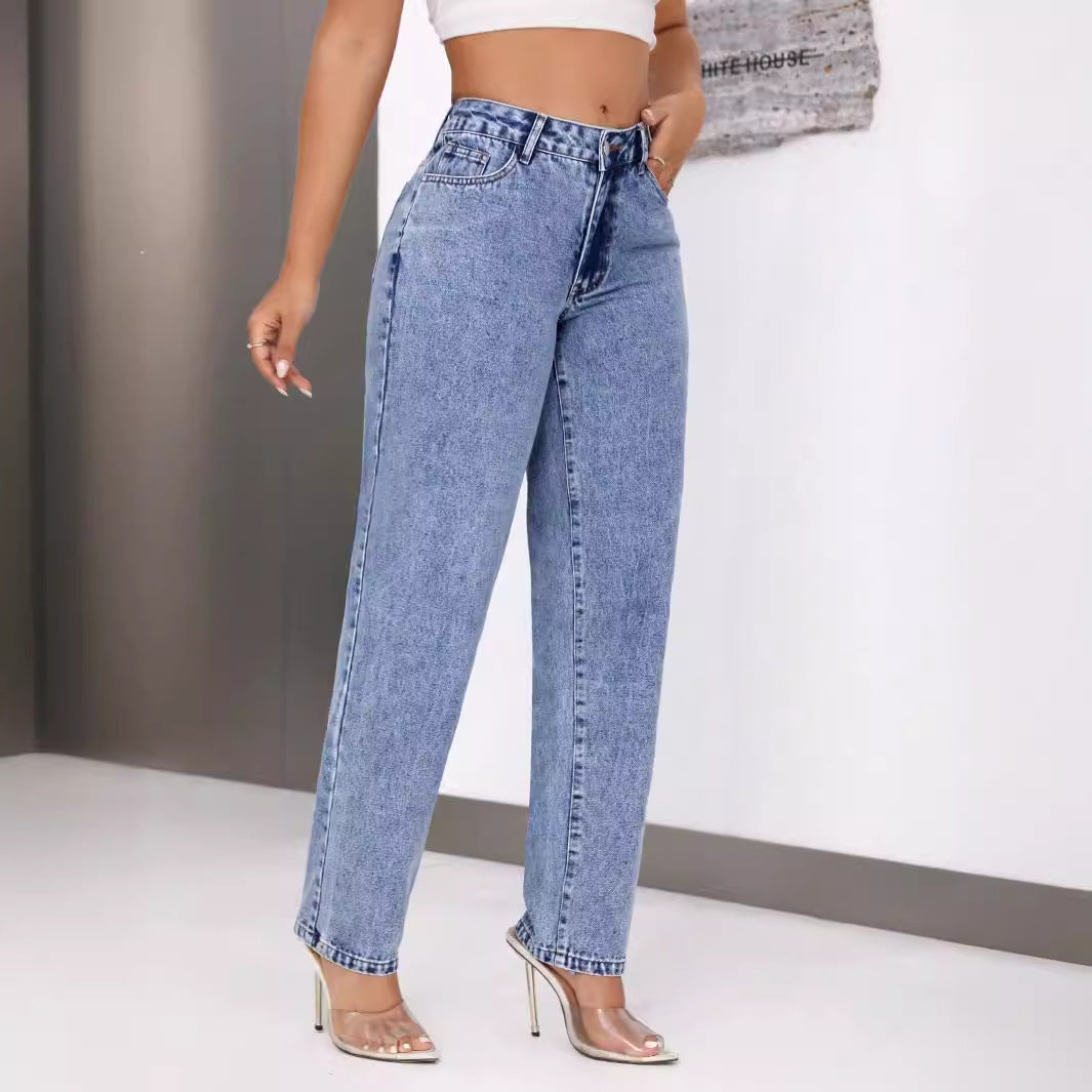 Retro Højtaljet Denim Lige Bukser til Kvinder
