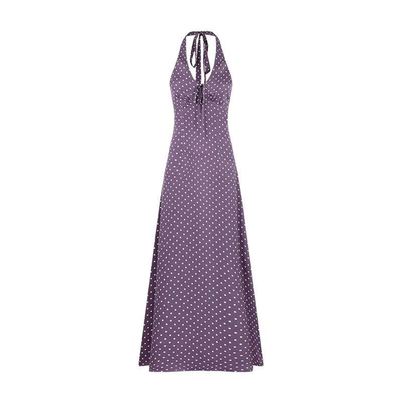 Polka-dot Backless Halter Dress Women