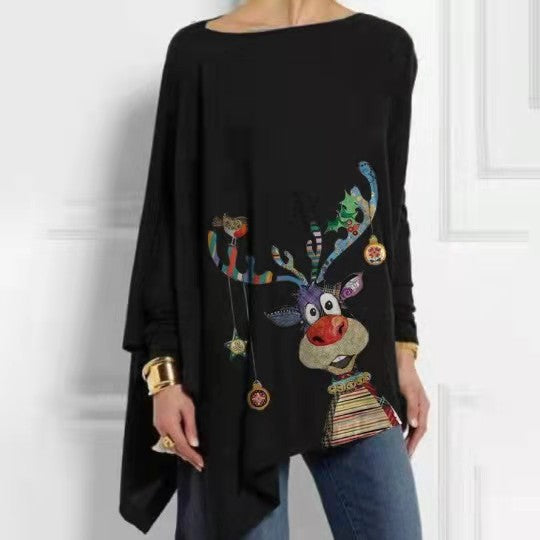 Langærmet Irregulært Mønstret Print Pullover T-shirt