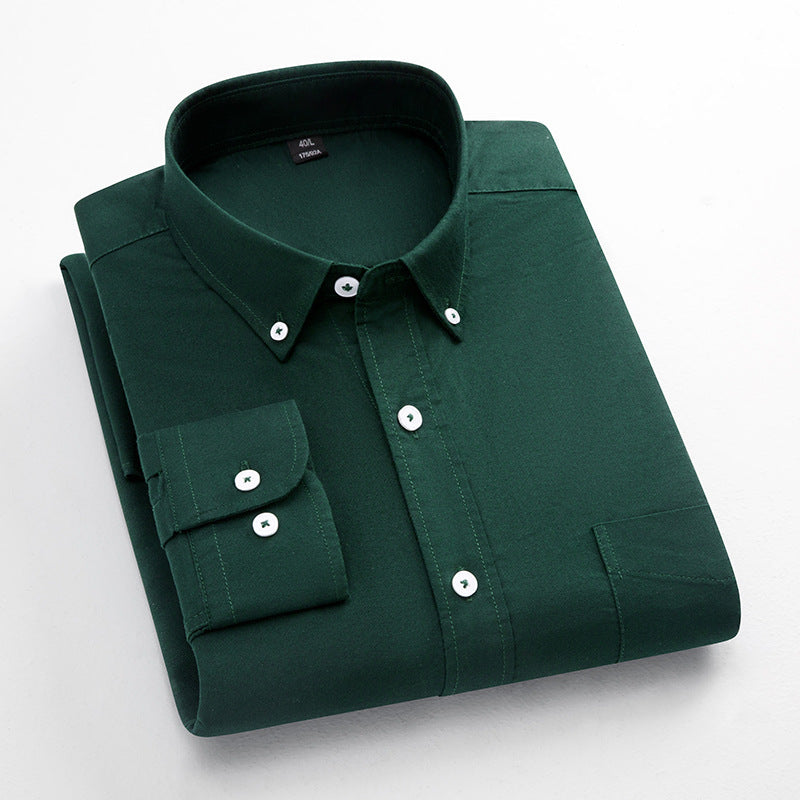 Mens Pure Cotton Solid-Color Breathable Oxford Shirt