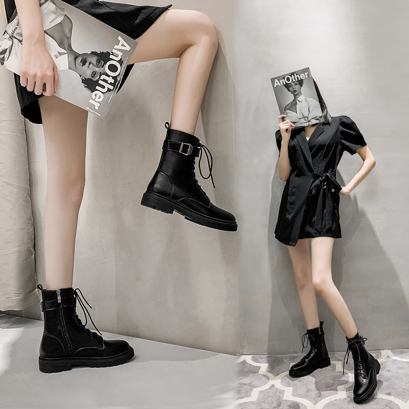 Flat Retro Motorcycle Style Lady Ankle Boots