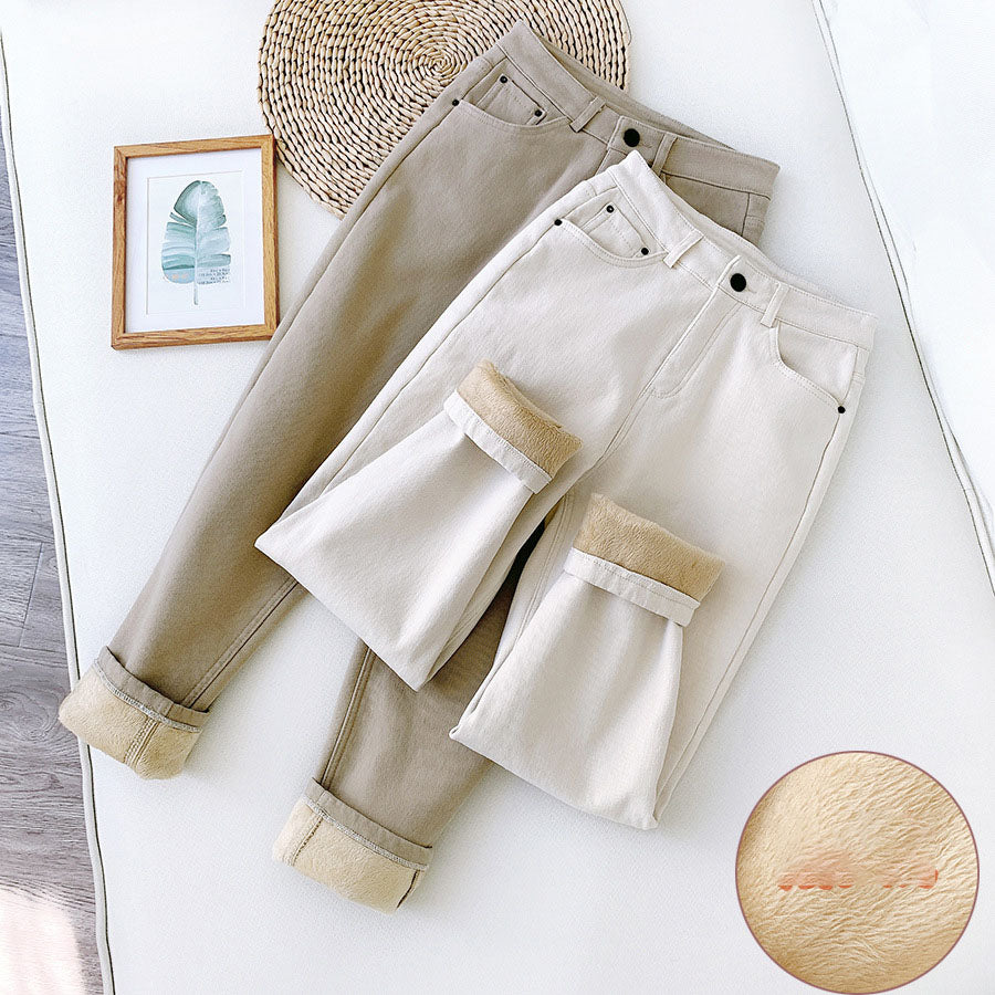 Straight-leg denim cotton pants