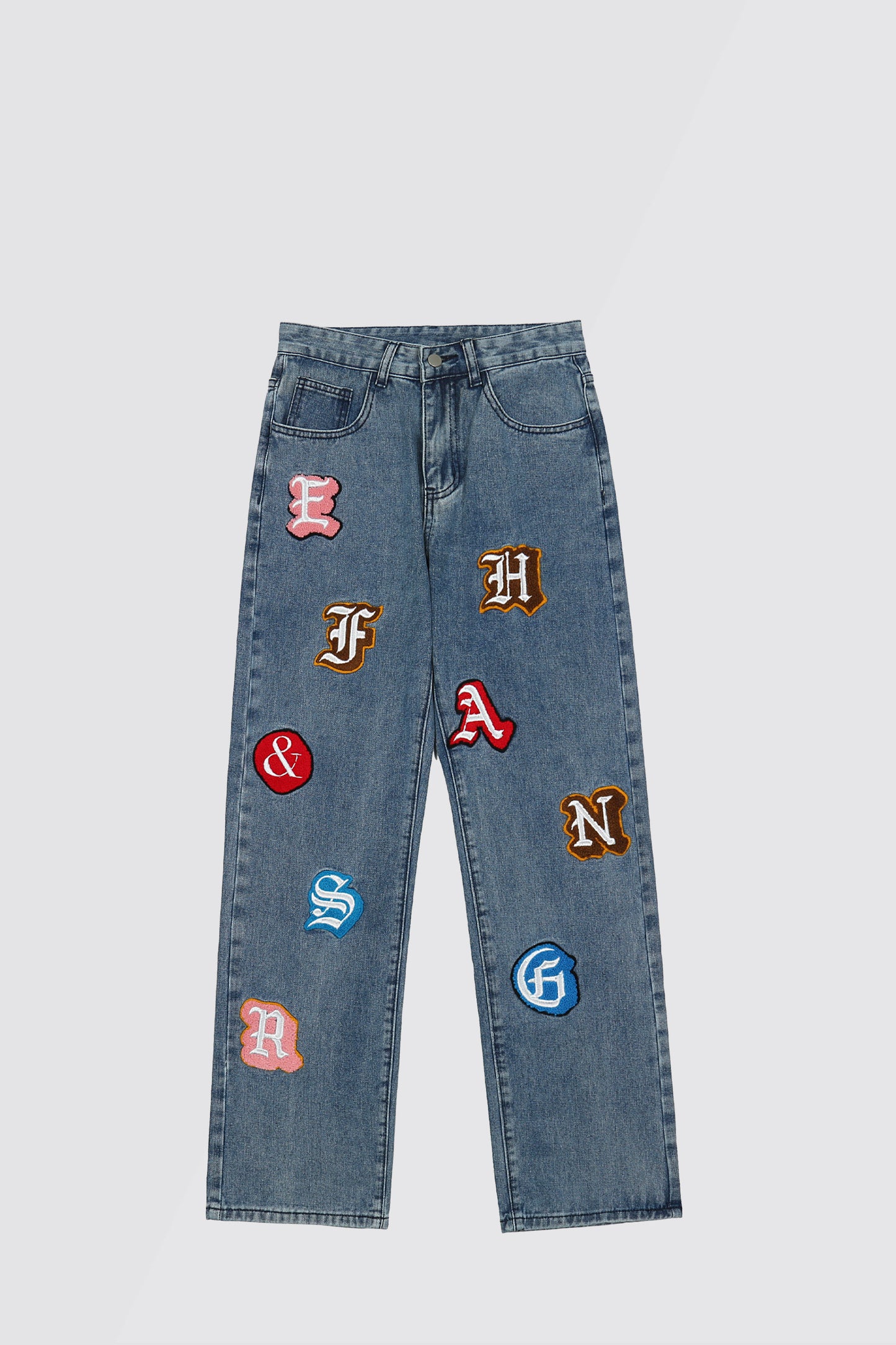 High Street Letter Flocking Washed Distressed Jeans