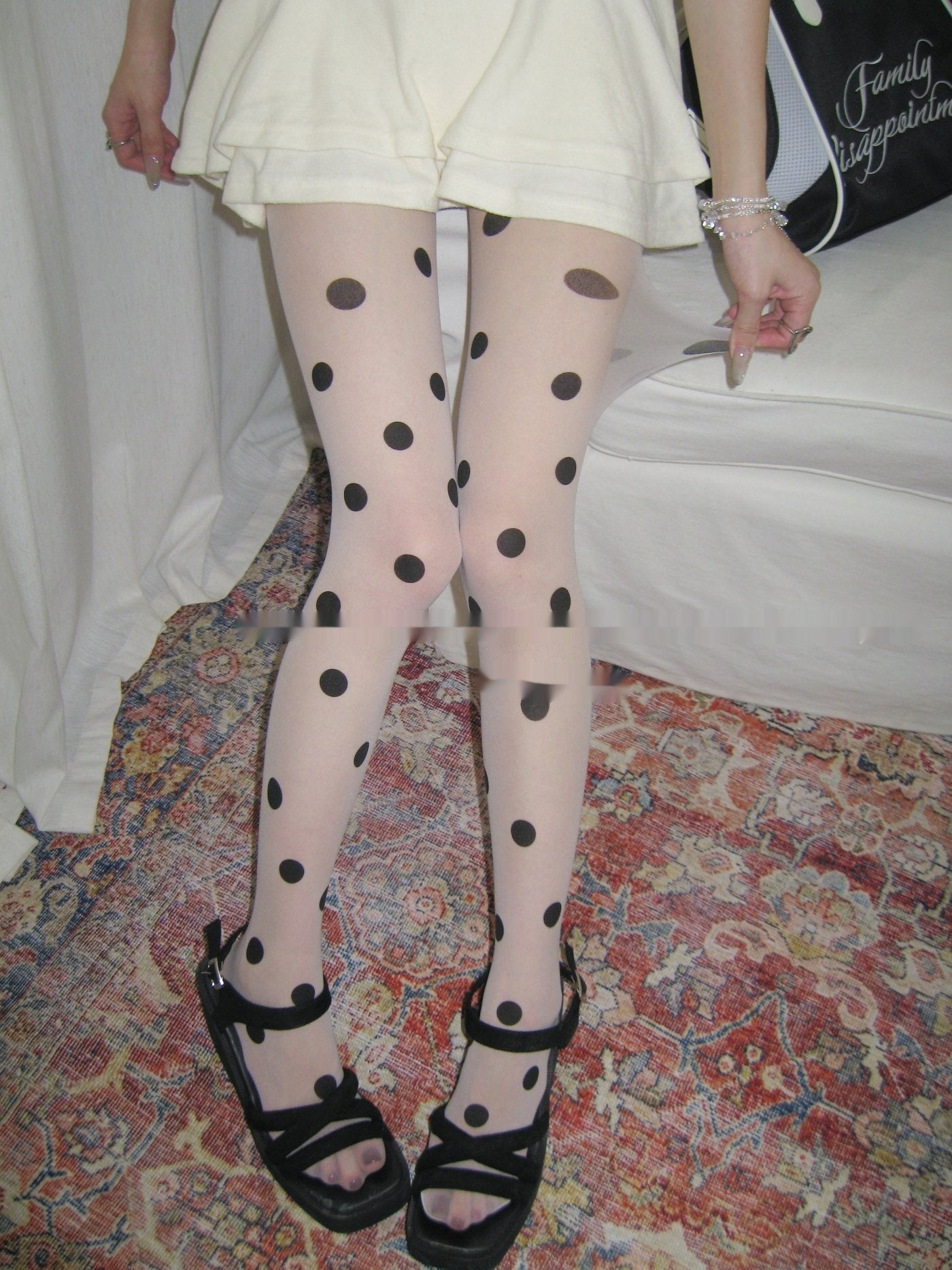 White Velvet Retro Romantic Polka Dot Women's Pantyhose