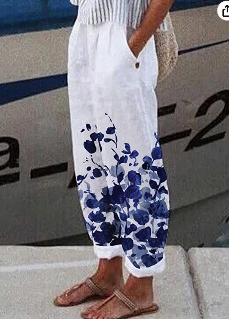 Women's Printed Fashion Graffiti Loose Pockets Casual Straight Trousers