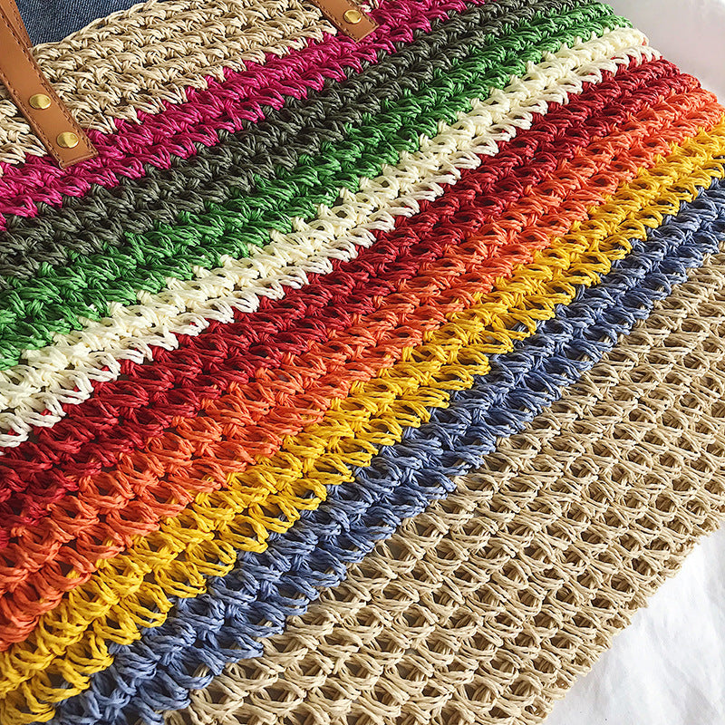 Rainbow contrast stripes shoulder bag