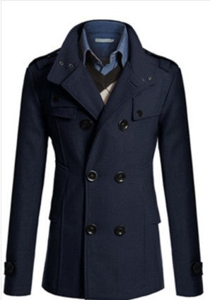 Trenchcoat i uld til mænd med stående krave og lange ærmer