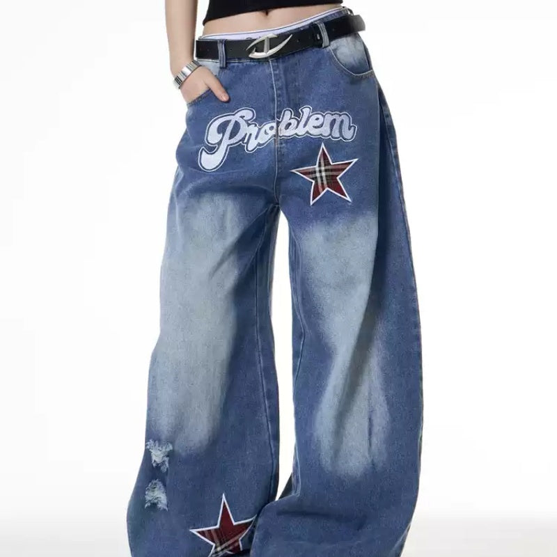 Retro Street Hot Girl XINGX Printed Wide Leg Jeans For Women