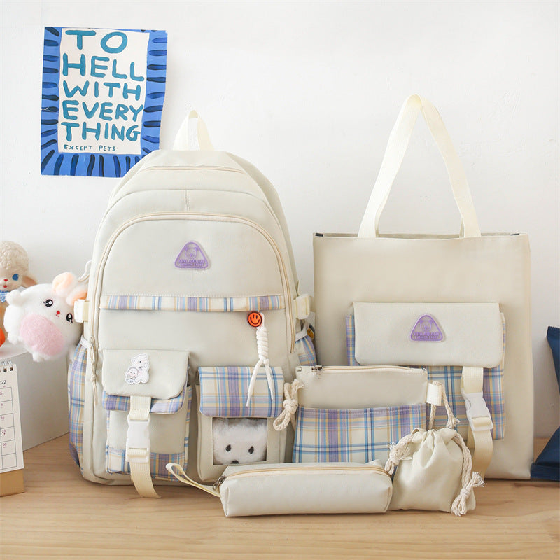 Cute Preppy Style Backpack Five-piece Set