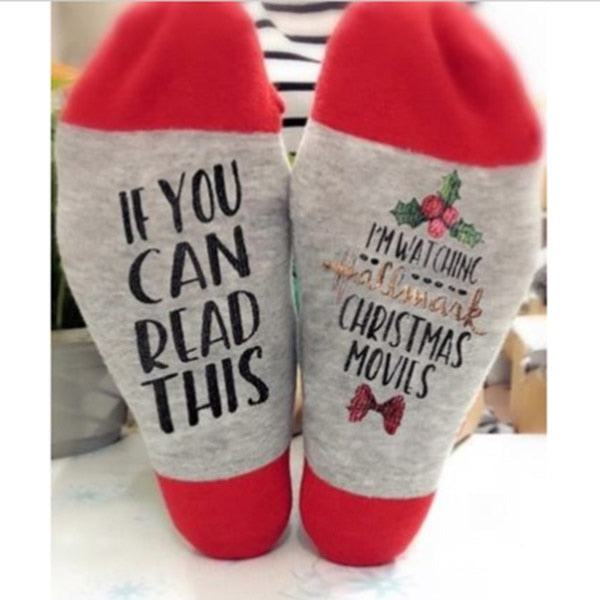 1Pair New Hallmark Movies Soft Socks Christmas Letters Printed Women Winter Warm Socks Gifts Hogard DC11