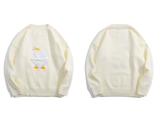 Embroidered Crew Neck Sweater Men's Retro Loose Student Couple Base