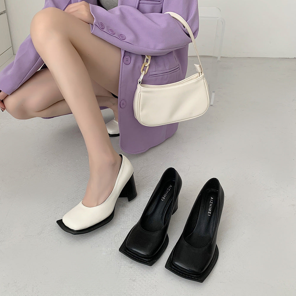 Women's Fashion Retro Square Head Temperament Thick With High Heels