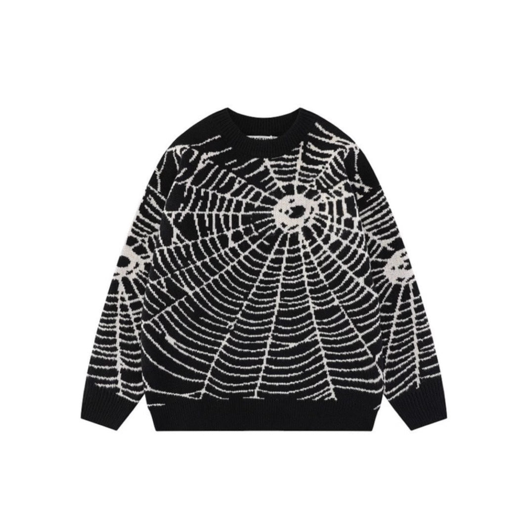 Dinified Hip Hop Niche Spider Web Jacquard Sweater