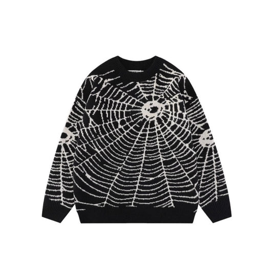 Dinified Hip Hop Niche Spider Web Jacquard Sweater