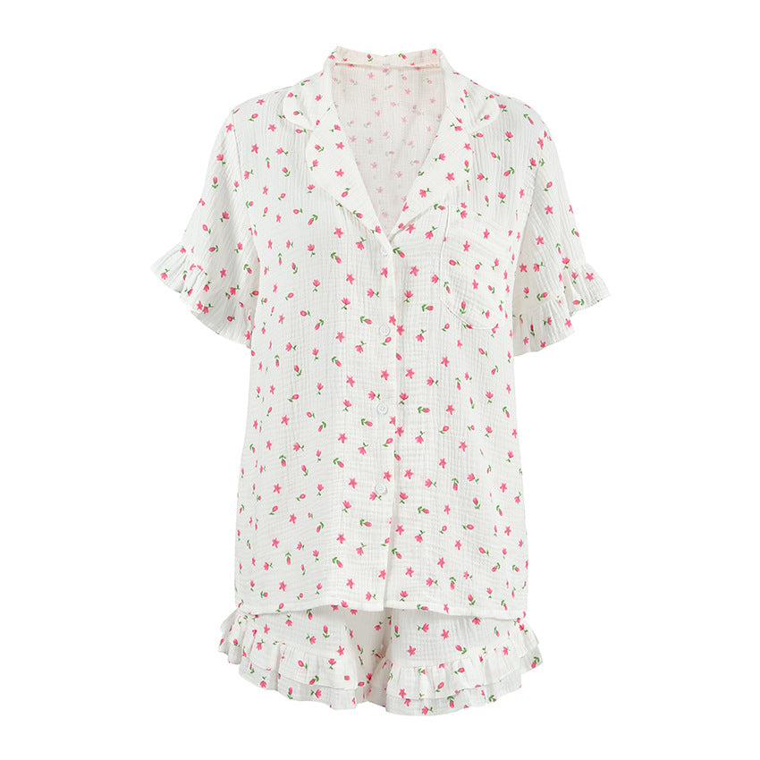 Womens Breathable, Comfortable Printed Short-sleeve And Shorts Set