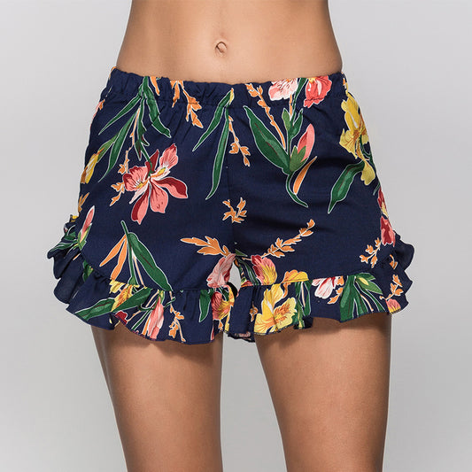 European And American Sexy Printed Ruffle Shorts