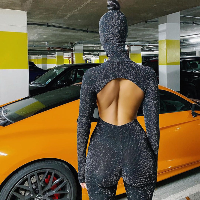 Women's Long Sleeve High Neck Backless One Pants