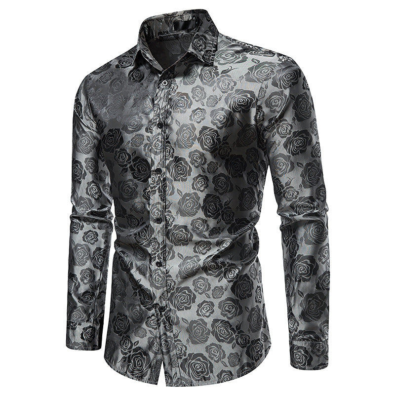 Men's Fashion Rose Print Long Sleeve Shirt
