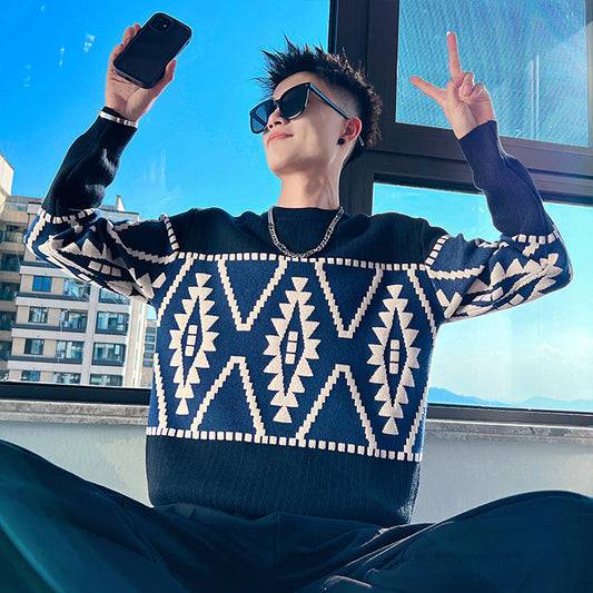 Fortykket Assorterede Farver Diamantmønster Kontrastfarvet Pullover
