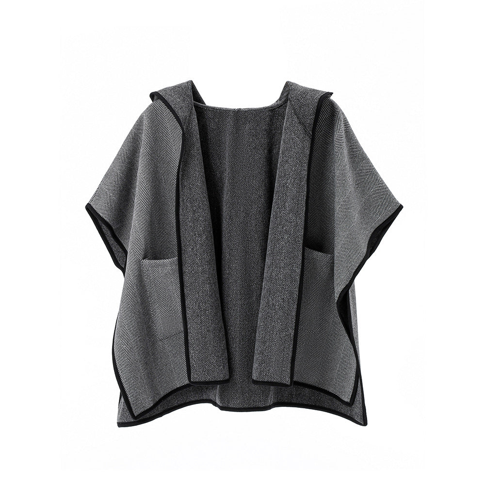 New Double-faced Woolen Goods Gray Hoodie Cloak Shawl