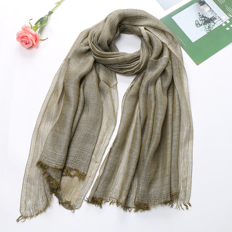 Popular Cotton And Linen Tie-dye Monochrome Women's Pleated Breathable Scarf