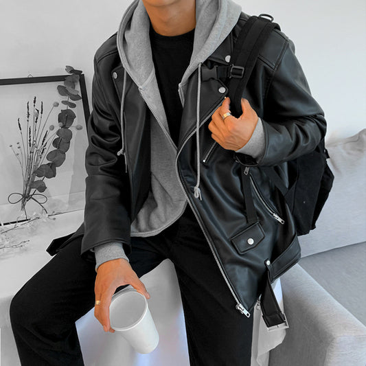 Herre Motorcykeljakke i koreansk stil med trendy slim-fit
