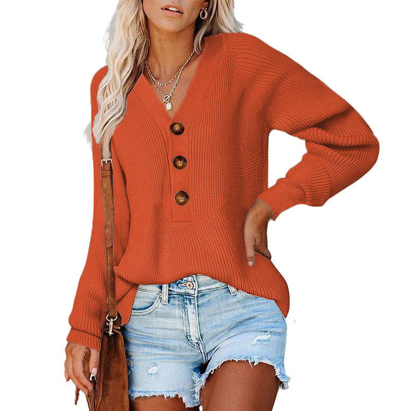Ny knap Ny strikket V-hals-sweater til damer