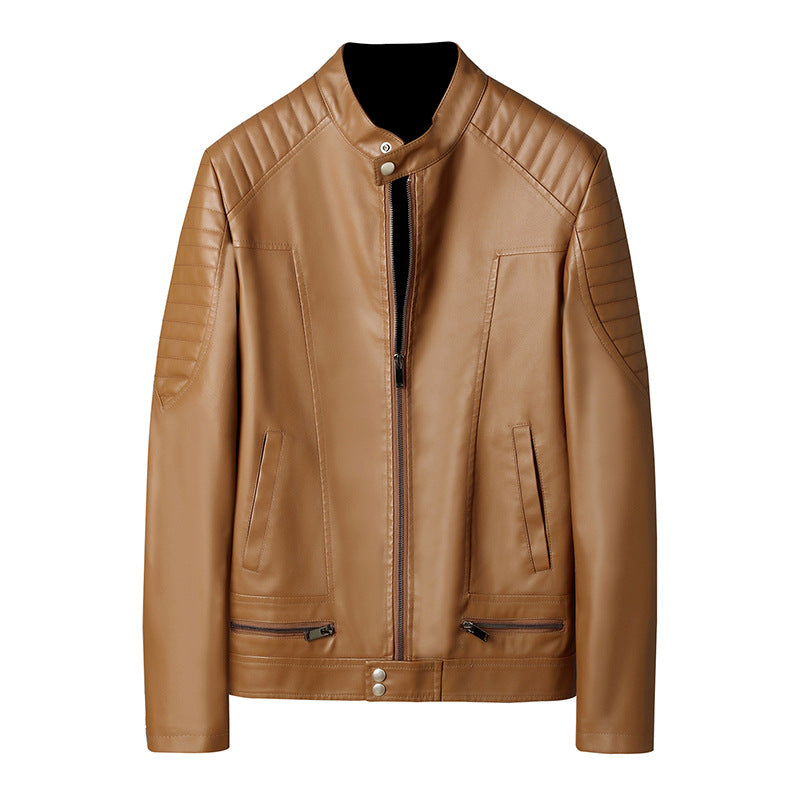 Mens PU Leather Jacket With Zipper Details