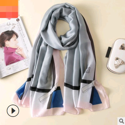 Spring, summer and autumn, new flowers, elegant and high-end artificial silk scarf, female decorative shawl, sunscreen beach towel