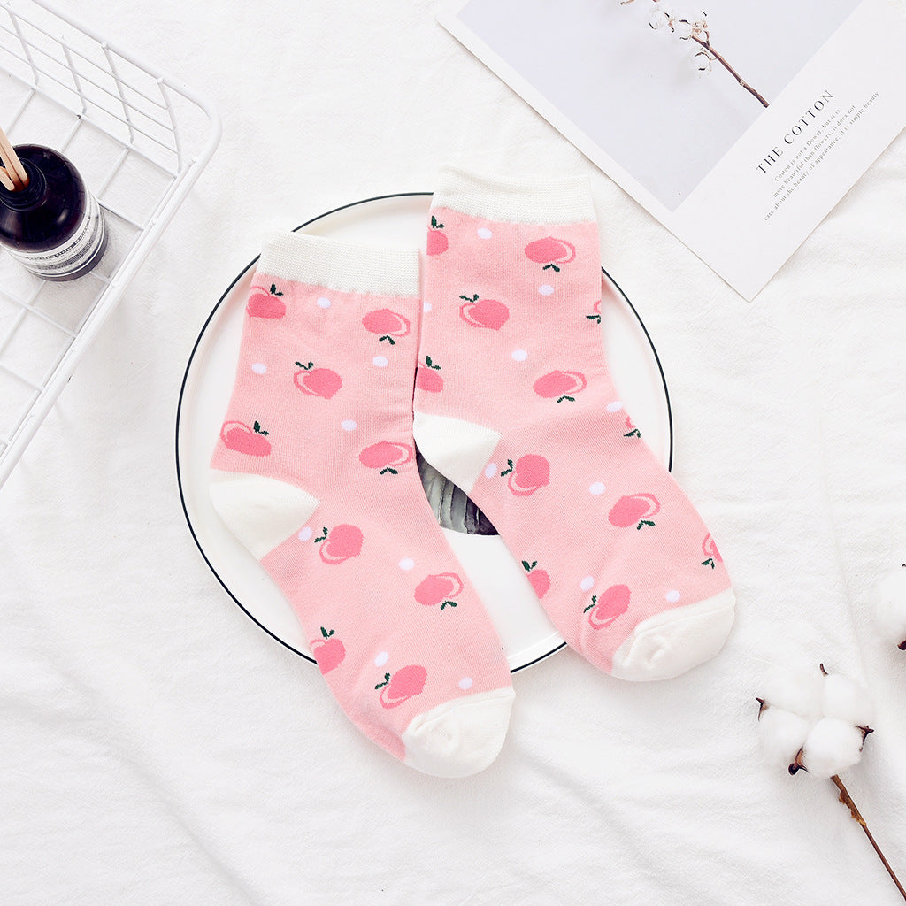 College style cute peach Harajuku fashion socks