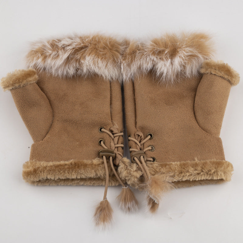 Winter warm rabbit hair Half Finger Gloves