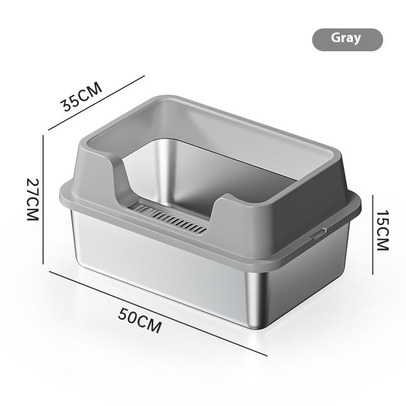 Stainless Steel Litter Box Open Deepening Semi-closed