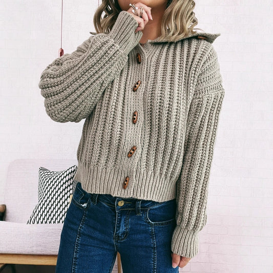 Lapel Long Sleeve Vintage Single-breasted Commute Leisure Thick Sweater